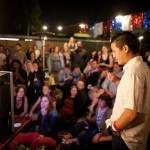 pizzaiolo patrons watch barack obama’s victory speech in the backyard